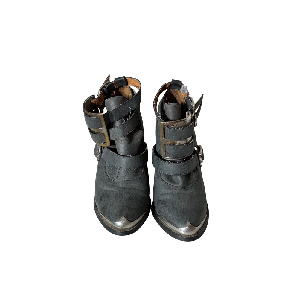 Jeffrey Campbell x Free People Coltrane Cutout Buckle Boots Charcoal Gray 7
